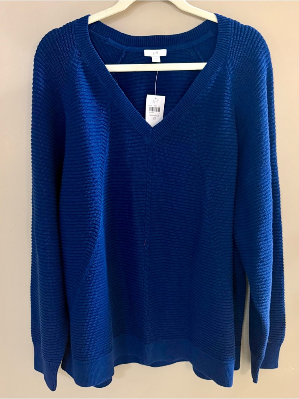 J. Jill 2X V-Neck Marine Blue Knit Sweater, NWT